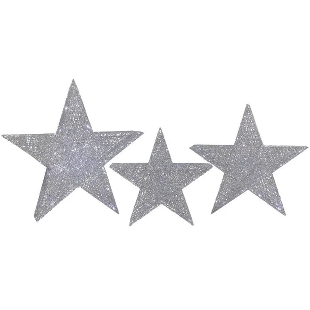 24" LED Lighted Silver Stars Outdoor Christmas Decoration Set of 3
