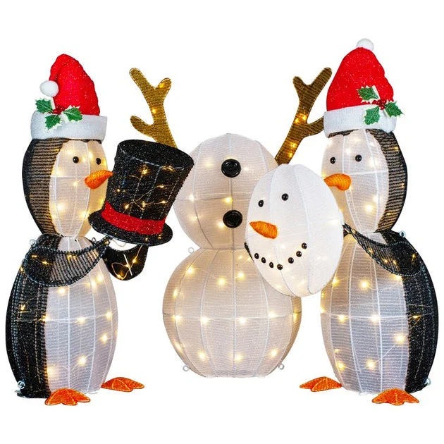 35" LED Lighted Penguins Building Snowman Outdoor Christmas Decoration Set of 3