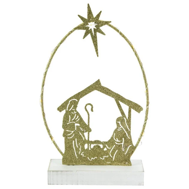 14" LED Lighted Glitter Holy Family Nativity Scene Christmas Decoration