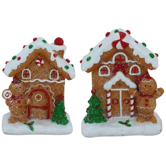 5" Gingerbread Houses with Gingerbread Boy and Girl Christmas Decoration Set of 2