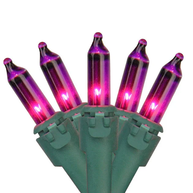 100-Count Purple Mini Christmas Light Set with 20.25' Green Wire