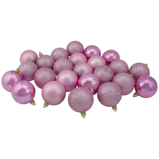 2.5" Bubblegum Pink Shatterproof Four-Finish Christmas Ball Ornaments Set of 60