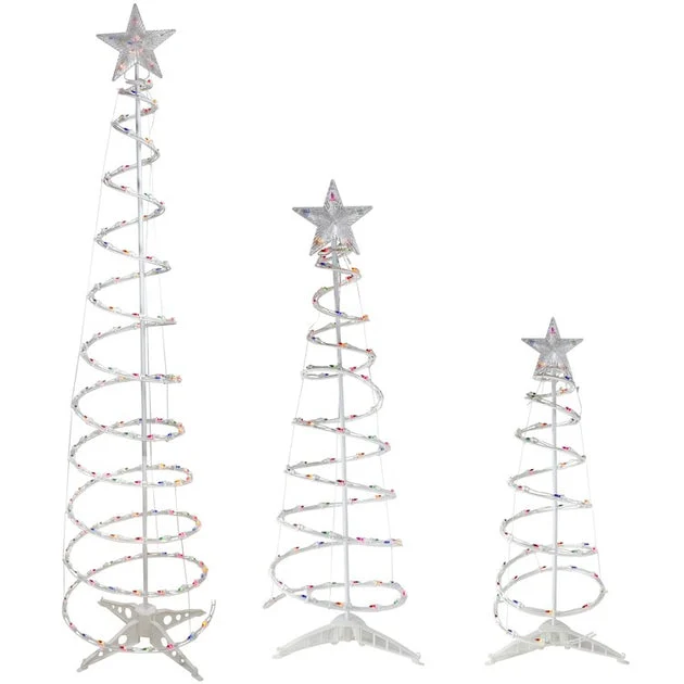 3' 4' and 6' Spiral Christmas Trees with Multi-Color Lights Set of 3