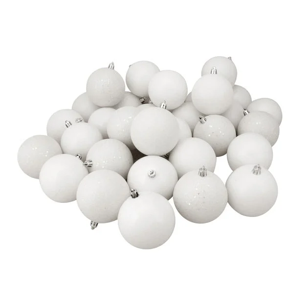 3.25" Winter White Four-Finish Shatterproof Christmas Ball Ornaments Set of 32