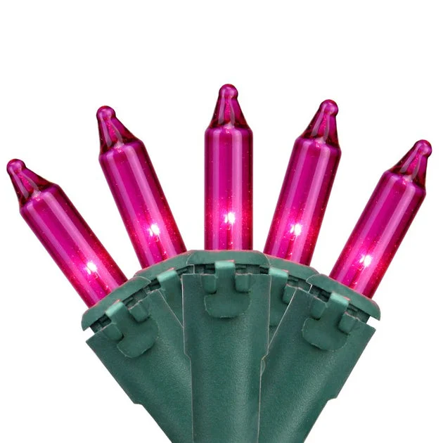 100-Count Pink Mini Christmas Light Set with 34' Green Wire