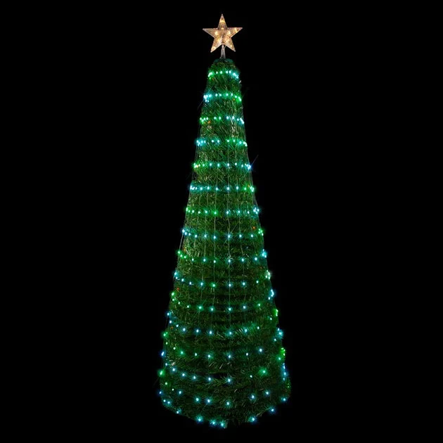 6' Green Pop-Up Artificial Outdoor Christmas Tree with Color-Changing Multi-Function Lights