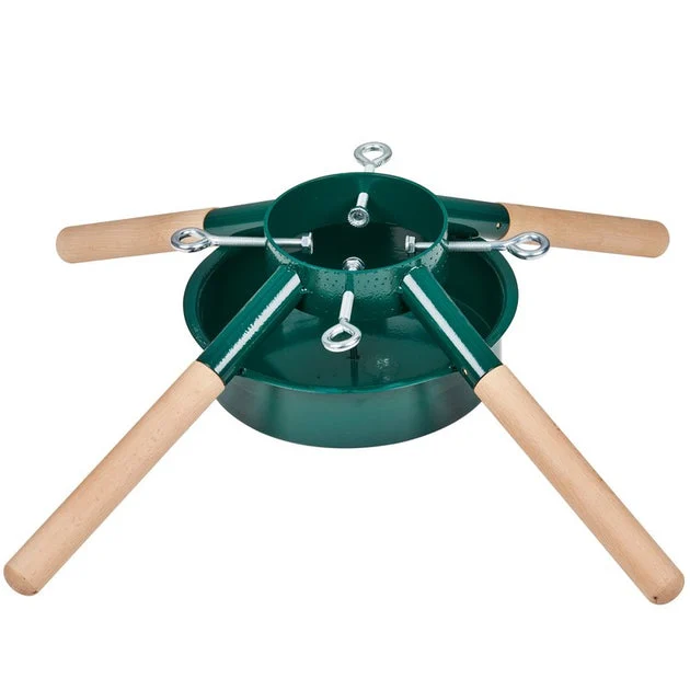 Green Metal and Wood Live Christmas Tree Stand for Trees Up to 7' Tall