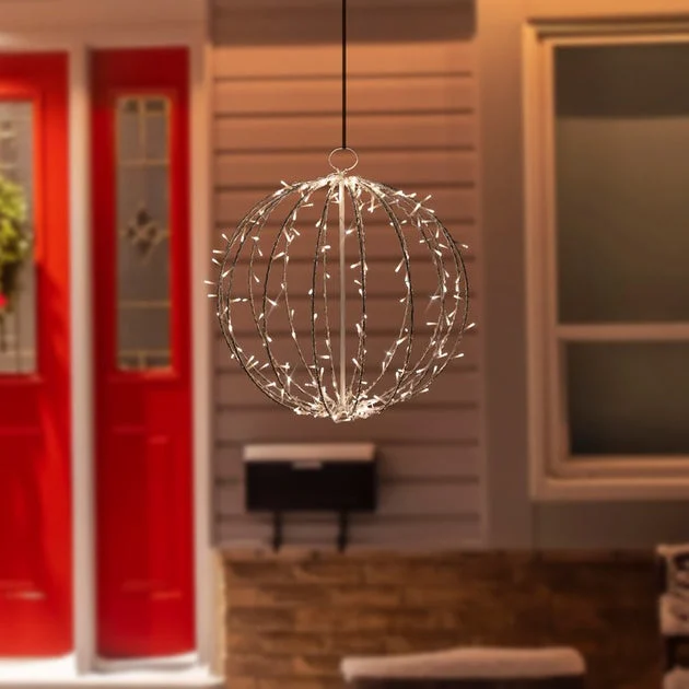 13" Lighted Christmas Hanging Ball Decoration with Warm White LED Lights
