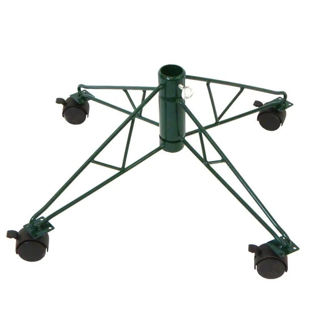 Green Metal Rolling Christmas Tree Stand for 6.5' - 7.5' Artificial Trees