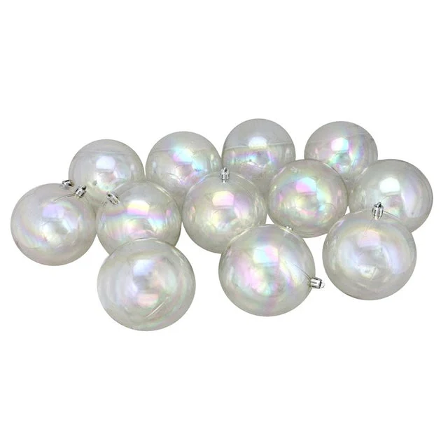 4" Clear Iridescent Shatterproof Shiny Christmas Ball Ornaments Set of 12