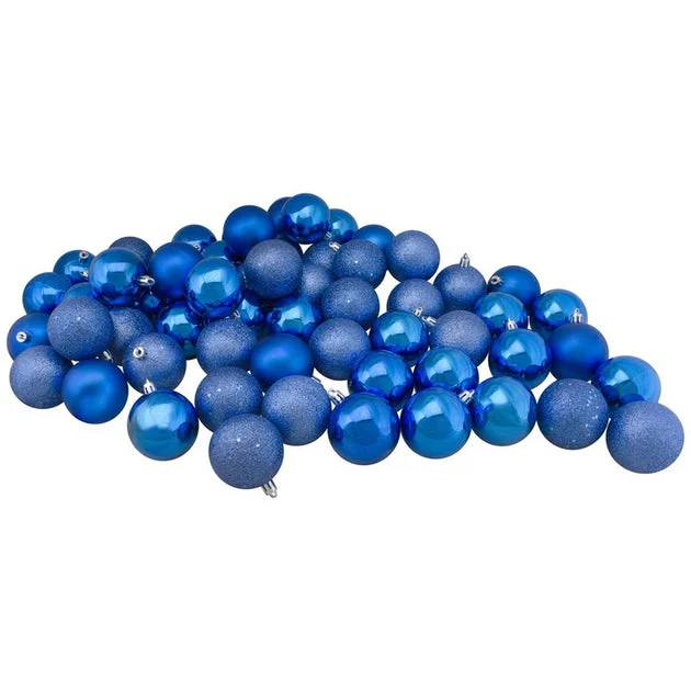2.5" Lavish Blue Shatterproof Four-Finish Christmas Ball Ornaments Set of 60