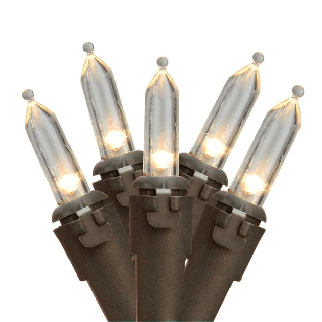 50-Count Warm Clear LED Mini Christmas Lights 16.25' Brown Wire