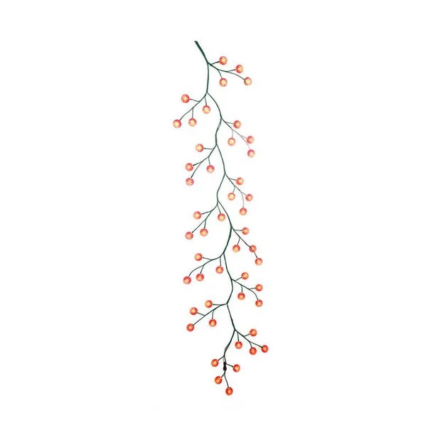 6' Green Garland with 48 Red LED Ball Lights, Electric Plug