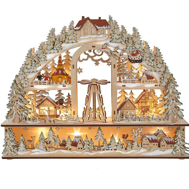 13.8" Snowy Christmas Village with Santa, 20 Warm LED Lights, Cordless