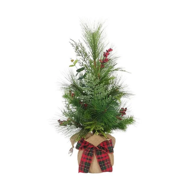 24" Unlit Berries and Plaid Ribbon Green Tree