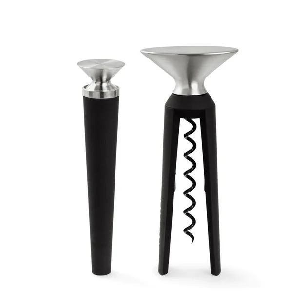 Grand Cru Bottle Opener and Corkscrew Two-Piece Set - Black/Steel