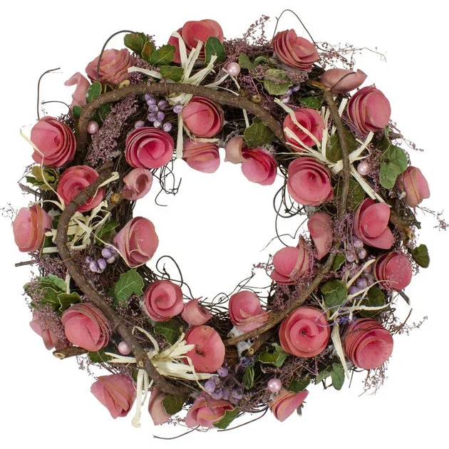 12" Pink Floral Berry and Twig Artificial Spring Wreath