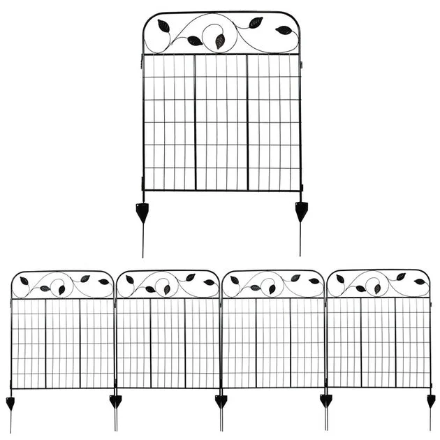Winding Vines 30" Four-Piece Outdoor Steel Decorative Garden Fence Panel Set - Black