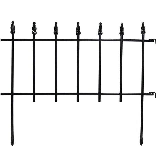 Roman-Style 9' Five-Piece Outdoor Lawn and Garden Metal Decorative Border Fence Panel Set - Black