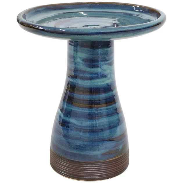 Duo Tone Outdoor High-Fired Smooth Ceramic Handpainted Bird Bath - Galaxy Blue