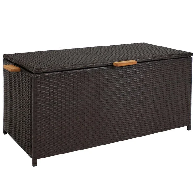 Acacia Wood and Resin Wicker 75-Gallon Indoor/Outdoor Storage Deck Box with Hinged Lid - Brown
