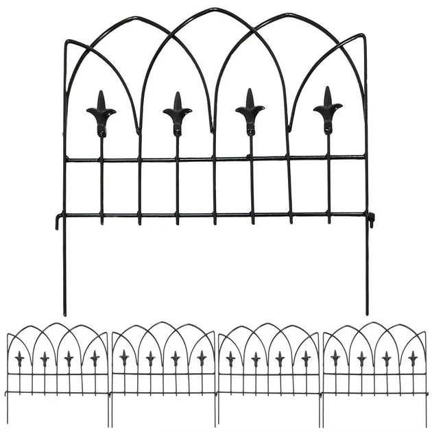 Bayonne-Style 8' Five-Piece Outdoor Lawn and Garden Metal Decorative Border Fence Panel Set - Black