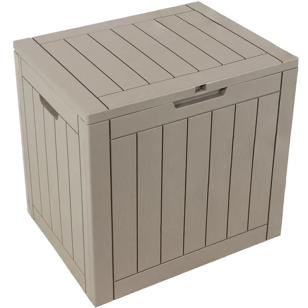 32-Gallon Lockable Outdoor Small Deck Box with Storage and Side Handles - Driftwood