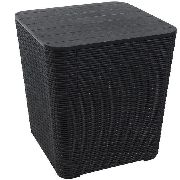 Rattan Design Outdoor Side Table with 11.5-Gallon Storage - Phantom Gray