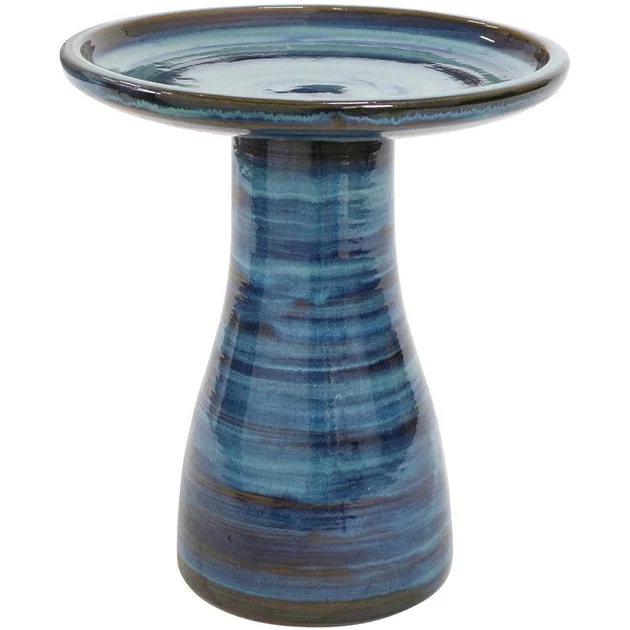 Simply Elegant Outdoor High-Fired Smooth Ceramic Handpainted Bird Bath - Galaxy Blue