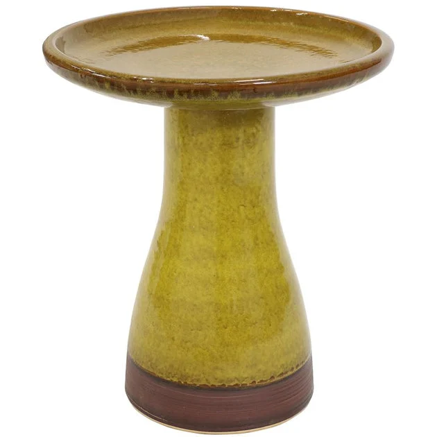 Duo Tone Outdoor High-Fired Smooth Ceramic Handpainted Bird Bath - Cognac Yellow