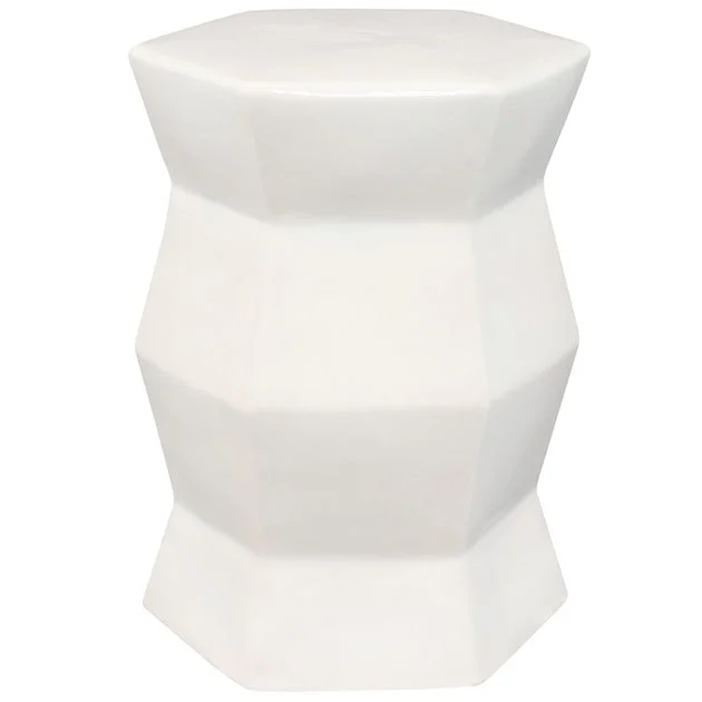 Moderno Geometric Ceramic Decorative Garden Stool - White