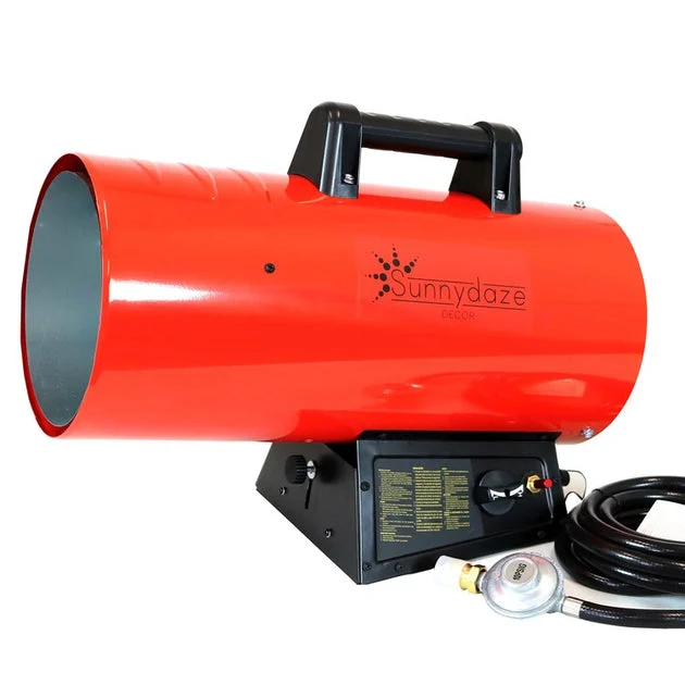 85,000 BTU Outdoor Forced Air Portable Propane Heater with Auto Shut-Off -Red and Black