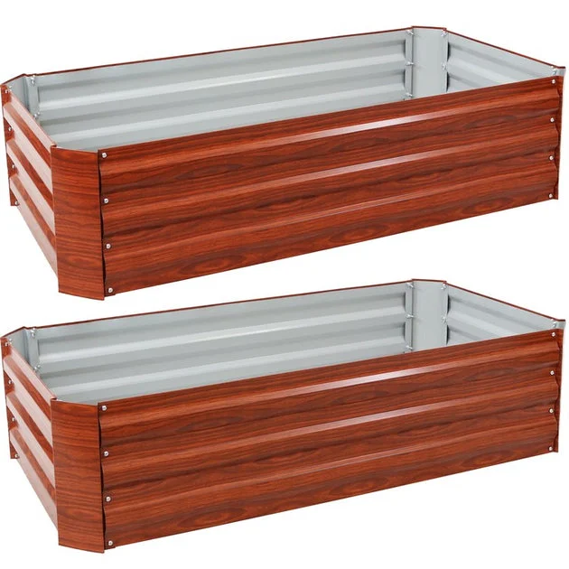 48" x 11.75" Two-Piece Rectangular Corrugated Galvanized Steel Raised Garden Beds - Woodgrain