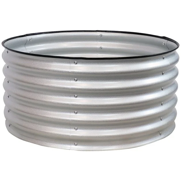 17.25" Circular Galvalume Steel Raised Garden Bed Planter Box with Rubber Edge Trim - Silver