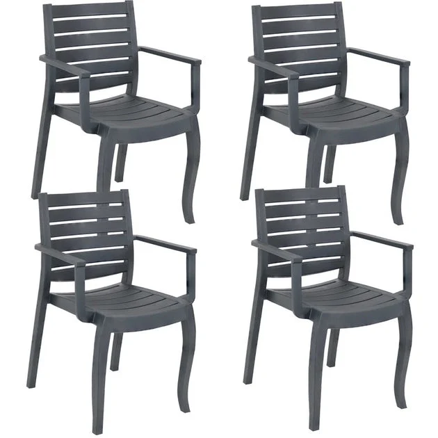Illias Polypropylene Stackable Outdoor Patio Arm Chairs Set of 4 - Gray