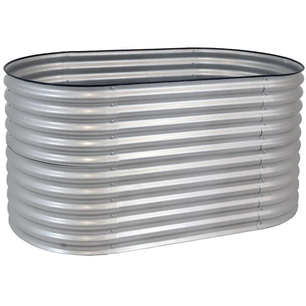 62.5" x 32" Large Oval Steel Stand Up-Height Raised Garden Bed - Silver