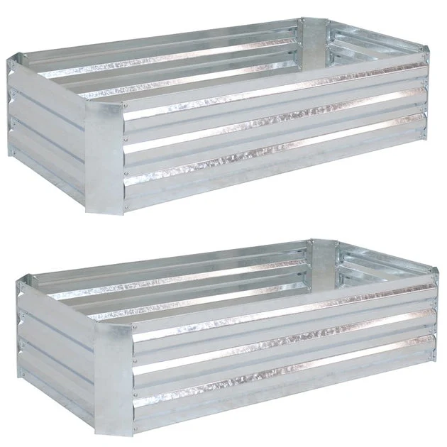 48" x 11.75" Two-Piece Rectangular Corrugated Galvanized Steel Raised Garden Beds - Silver
