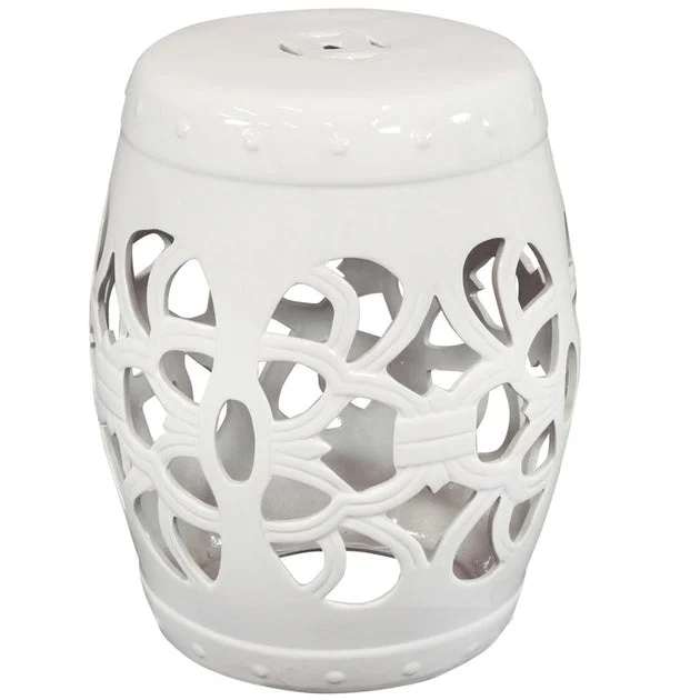 Knotted Quatrefoil Decorative Ceramic Garden Stool - White