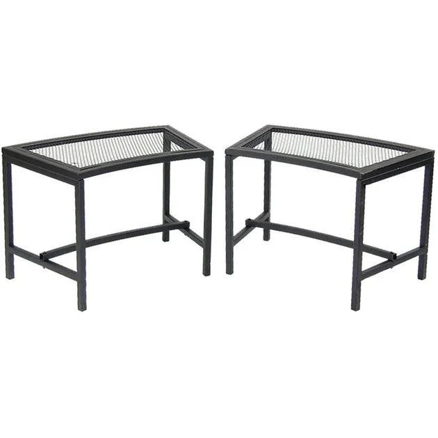 Portable Metal Patio Side End Table/Backless Bench Seat with Mesh Top Set of 2 - Black