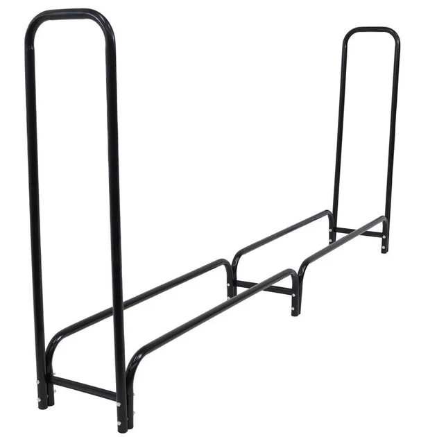 96" Indoor/Outdoor Powder-Coated Steel Firewood Log Rack Holder - Black
