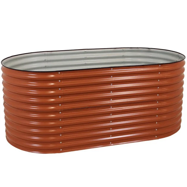 79" x 32" Large Oval Steel Stand Up-Height Raised Garden Bed - Brown