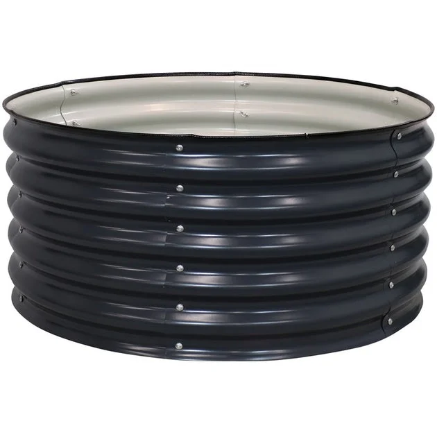17.25" Circular Galvalume Steel Raised Garden Bed Planter Box with Rubber Edge Trim - Dark Gray