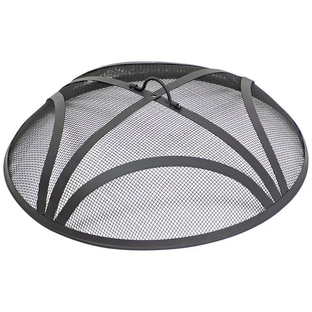 22" Round Heavy-Duty Reinforced Steel Outdoor Fire Pit Spark Screen with Ring Handle - Black