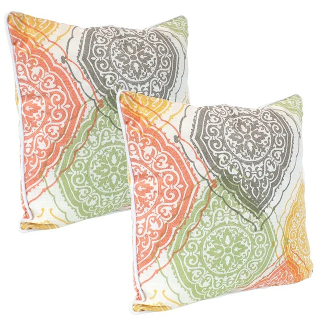 16" x 16"Square Indoor/Outdoor Polyester Throw Pillows Set of 2 - Muted Damask Mandalas