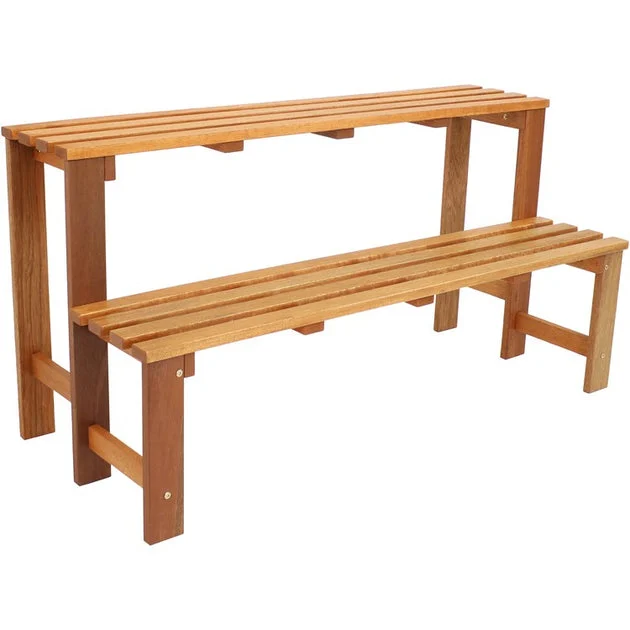 24" Two-Tier Meranti Wood Outdoor Succulent Flower Plant Shelf Stand - Brown