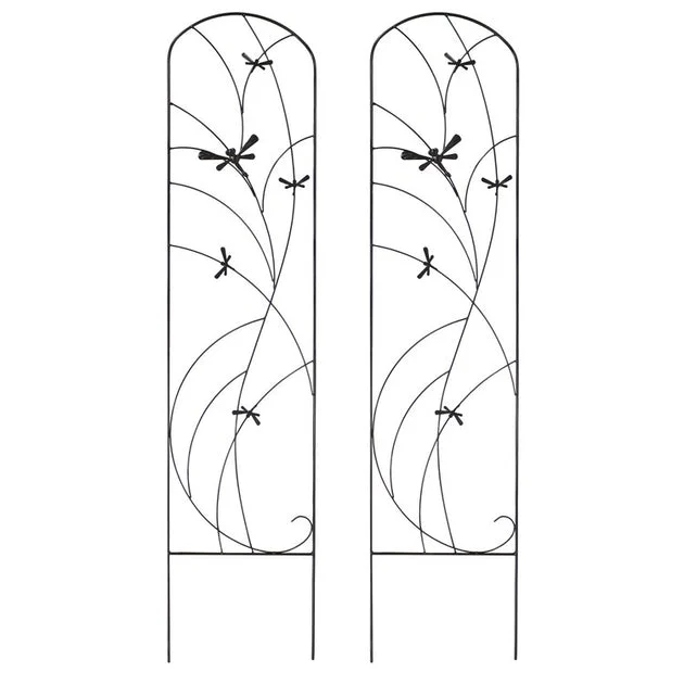 55.75" Dragonfly Delight Decorative Steel Metal Garden Trellis 2-Pack - Black