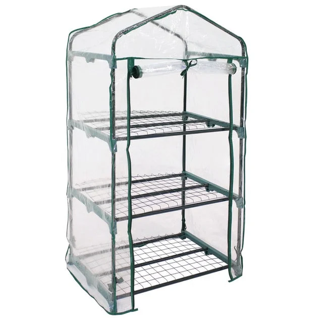 Three-Tier Outdoor Portable Growing Rack Greenhouse with Roll-Up Door - Clear