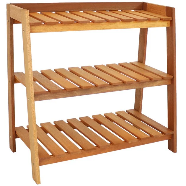 35" Three-Tier Meranti Wood Outdoor Succulent Flower Plant Shelf Stand - Brown