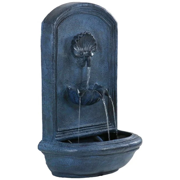 27" Seaside Electric Polystone Outdoor Wall-Mount Water Fountain - Lead Finish