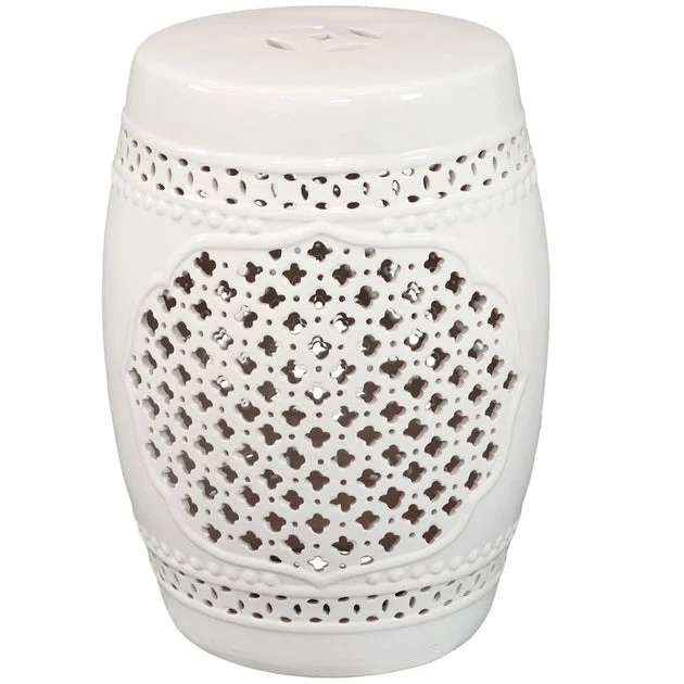 Marrakesh Lattice Ceramic Decorative Garden Stool - White